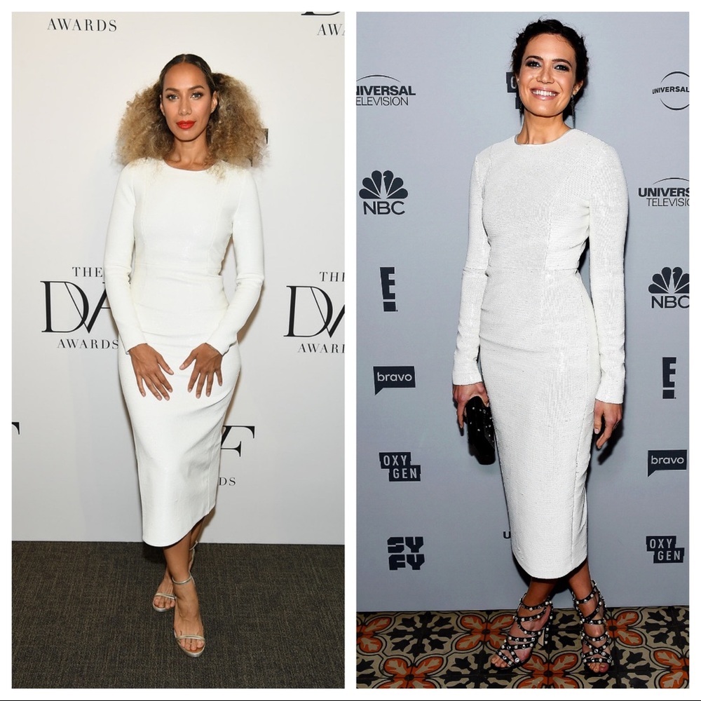 DVF White Sequin bodycon midi dress